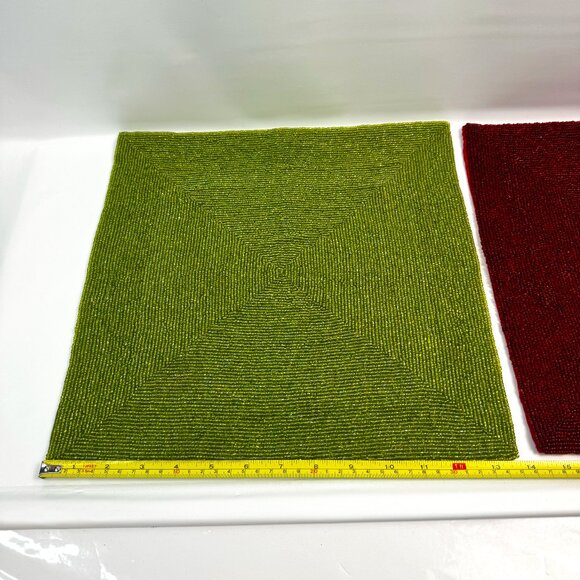 Christmas Glass Beaded Chargers 3 Red 3 Green Square 14x14" by RLK Leila's READ - Picture 3 of 13